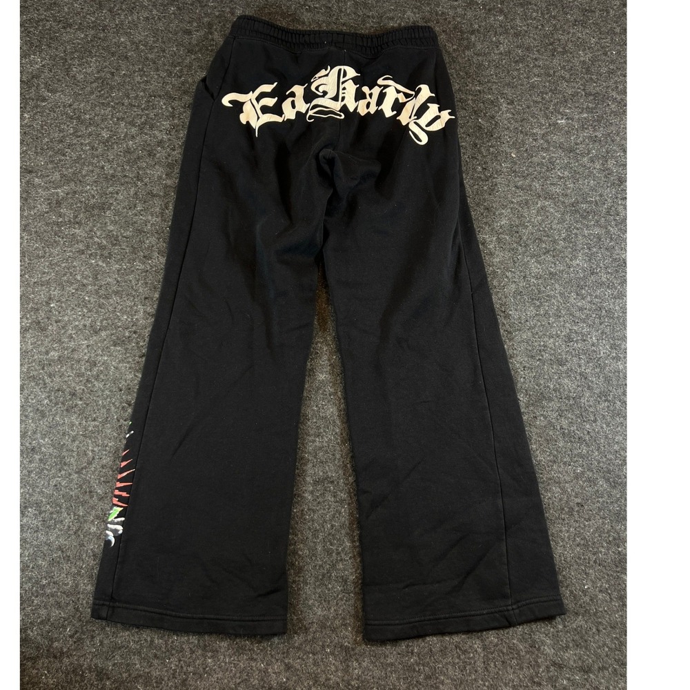 Vintage Ed Hardy Black Tattoo Wide Leg Sweatpants Skull Heart Roses Mens S Y2K